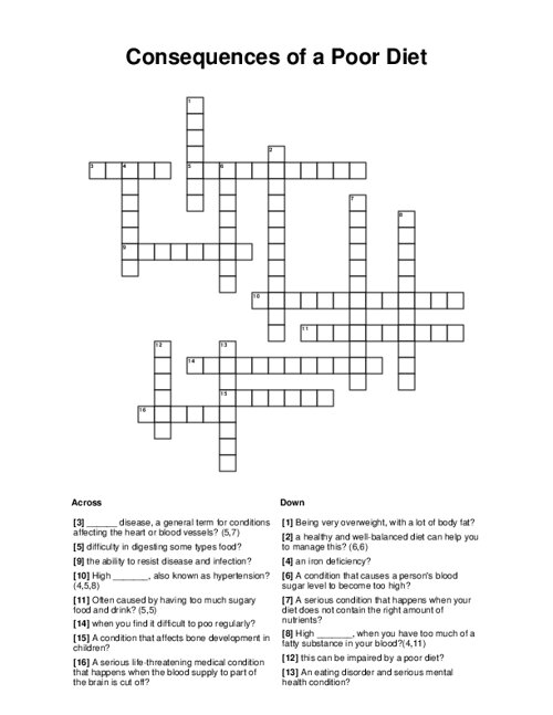 Consequences of a Poor Diet Crossword Puzzle