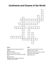 Continents and Oceans of the World Crossword Puzzle