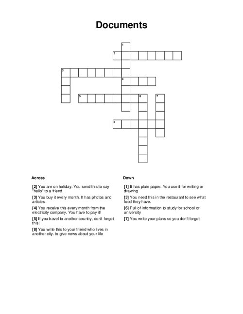 Documents Crossword Puzzle