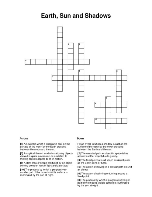 Earth Sun and Shadows Crossword Puzzle