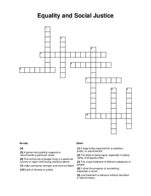 Equality and Social Justice Crossword Puzzle