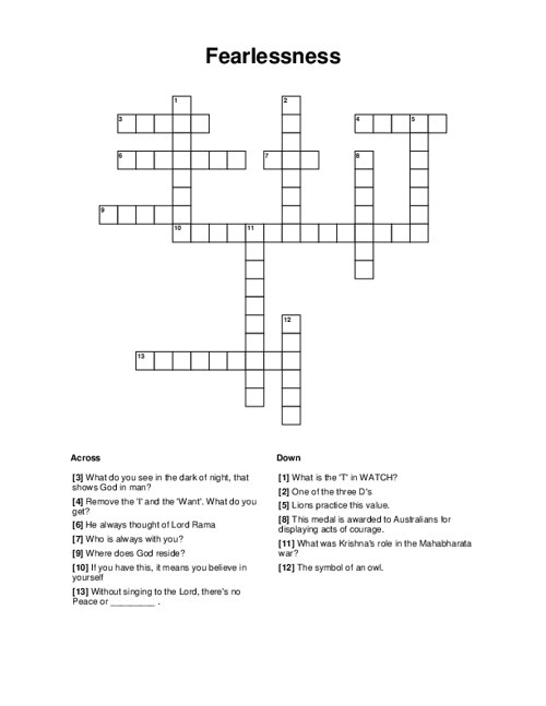 Fearlessness Crossword Puzzle