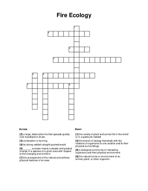 Fire Ecology Crossword Puzzle