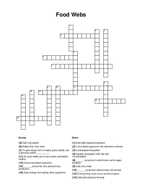 Food Webs Crossword Puzzle