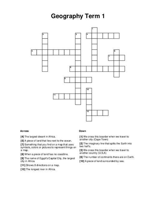 Geography Term 1 Crossword Geography Term 1 Crossword