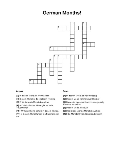 German Months! Crossword Puzzle