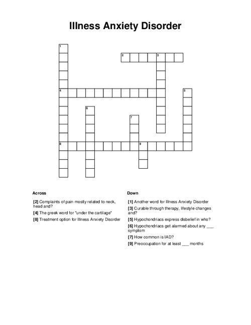 Illness Anxiety Disorder Crossword Puzzle