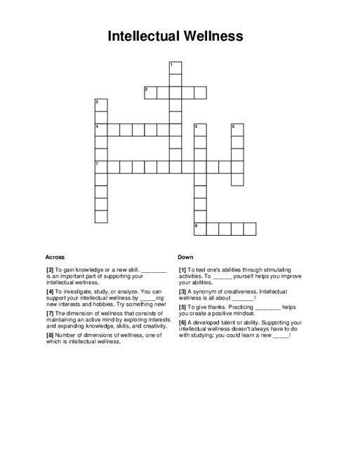 Intellectual Wellness Crossword Puzzle