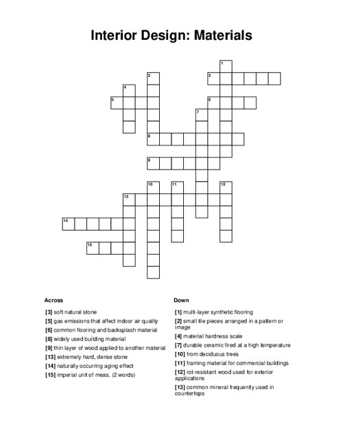 Interior Design: Materials Crossword Puzzle