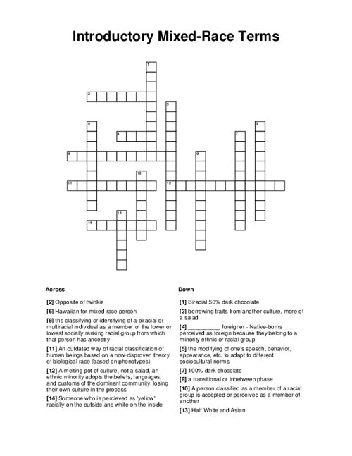 Introductory Mixed-Race Terms Crossword Puzzle