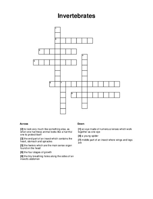 Invertebrates Crossword Puzzle