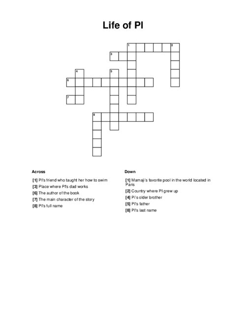 Life Of Pi Crossword - WordMint