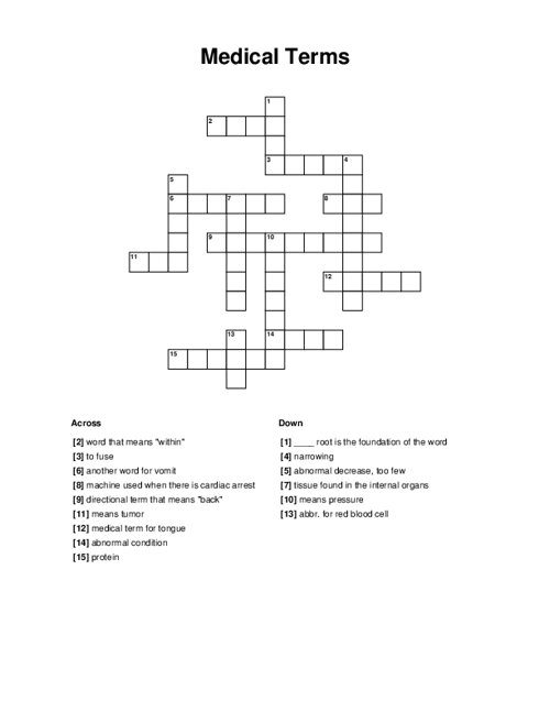 Medical Terms Crossword Puzzle