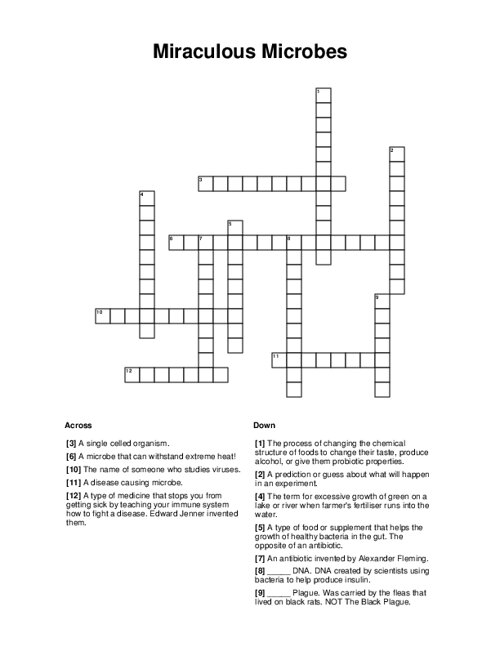 Miraculous Microbes Crossword Puzzle