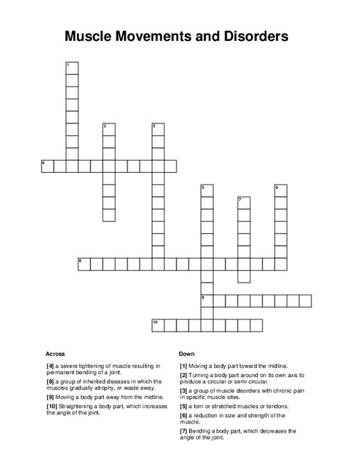 Muscle Movements and Disorders Crossword Puzzle