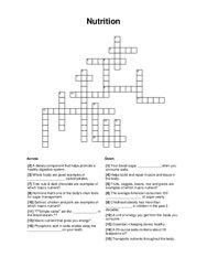 Nutrition Crossword Puzzle