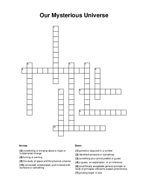 Our Mysterious Universe Crossword Puzzle