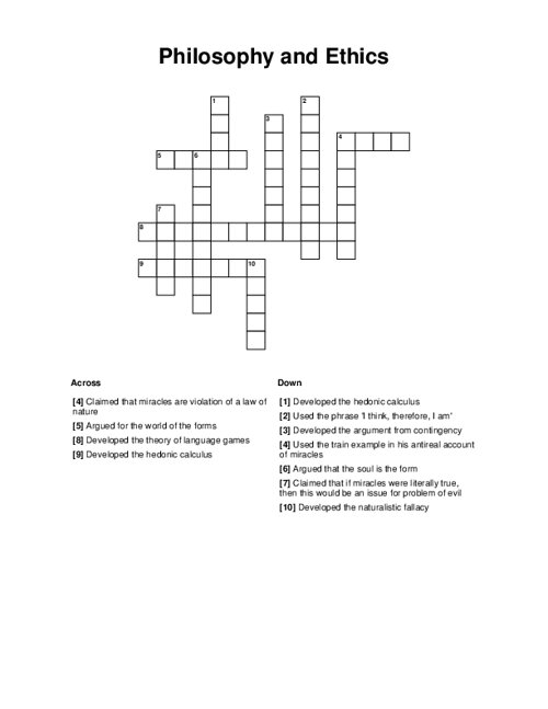Philosophy and Ethics Crossword Puzzle
