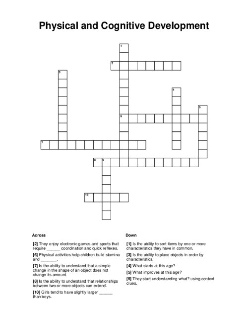 Physical and Cognitive Development Crossword Puzzle