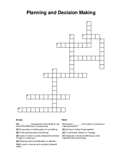 Planning and Decision Making Crossword Puzzle