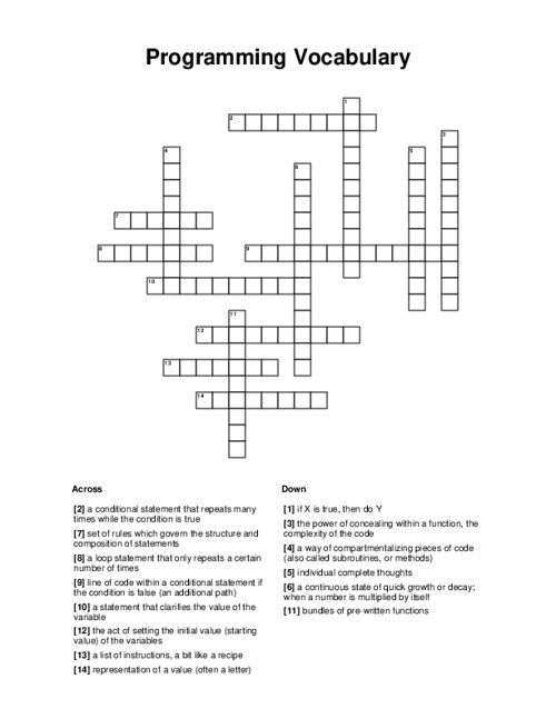 Programming Vocabulary Crossword Puzzle