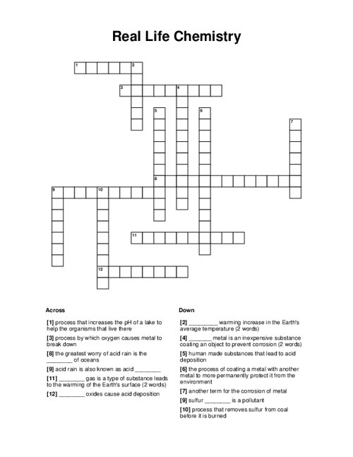 Real Life Chemistry Crossword Puzzle