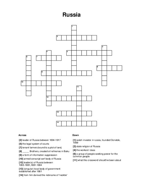Russia Crossword Puzzle