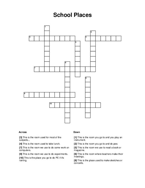 School Places Crossword Puzzle