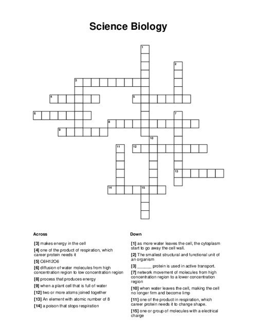 Science Biology Crossword Puzzle