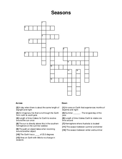 Seasons Crossword Puzzle