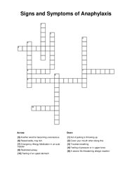 Signs and Symptoms of Anaphylaxis Crossword Puzzle