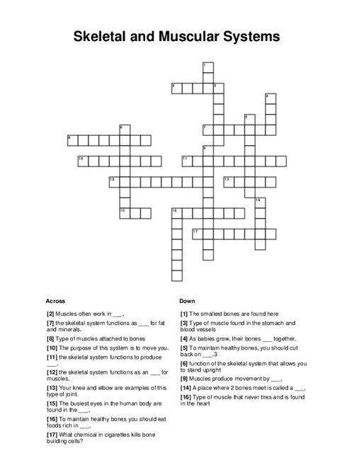 Skeletal and Muscular Systems Crossword Puzzle
