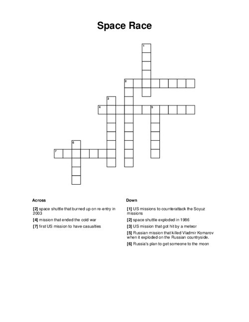 Space Race Crossword Puzzle