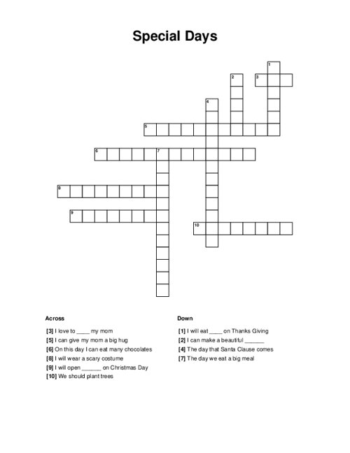 Special Days Crossword Puzzle