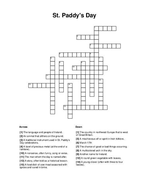 St. Paddy's Day Crossword Puzzle