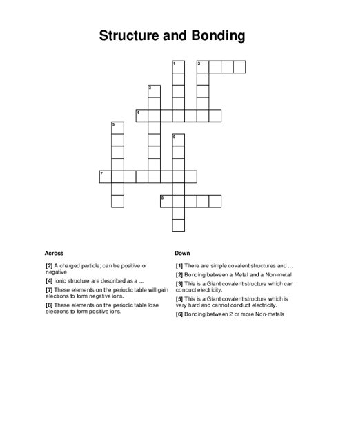 Structure and Bonding Crossword Puzzle