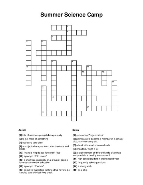Summer Science Camp Crossword Puzzle