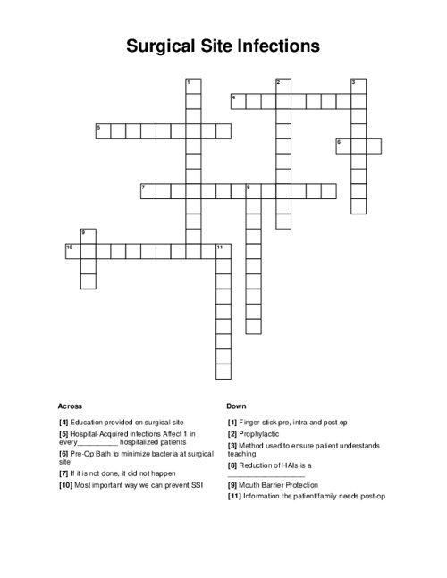 Surgical Site Infections Crossword Puzzle