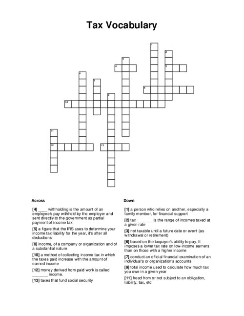 Tax Vocabulary Crossword Puzzle