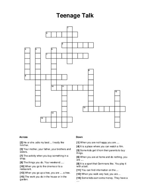 Teenage Talk Crossword Puzzle