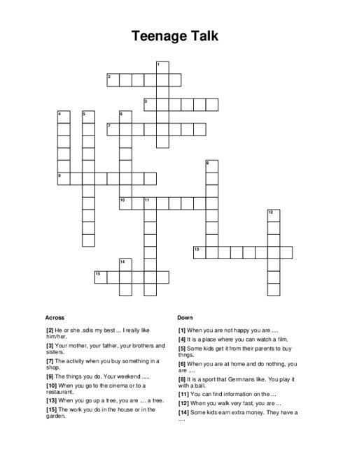 Teenage Talk Crossword