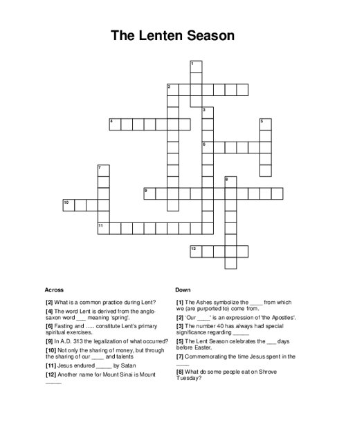 The Lenten Season Crossword Puzzle