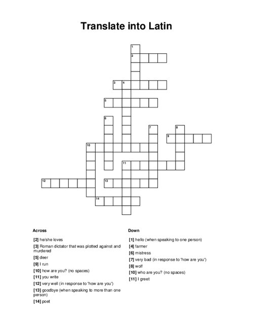 Translate into Latin Crossword Puzzle