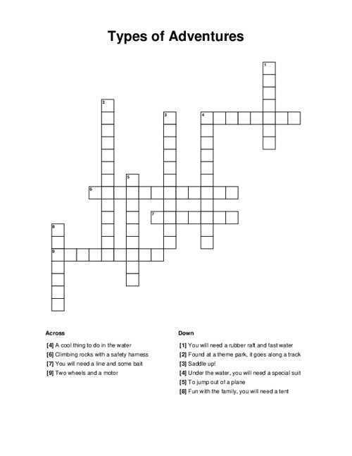 Types of Adventures Crossword Puzzle