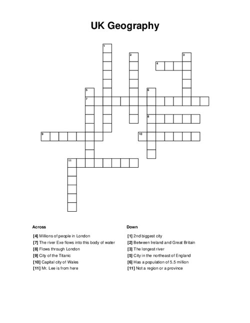 UK Geography Crossword Puzzle