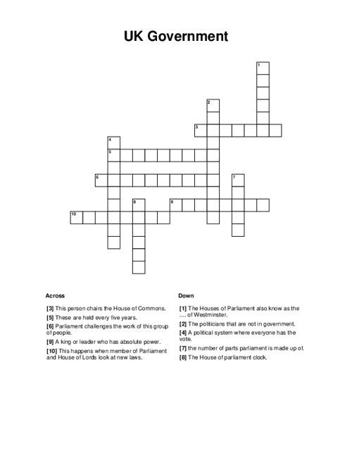 UK Government Crossword Puzzle