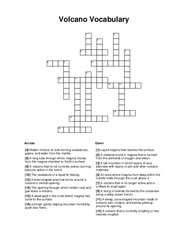 Volcano Vocabulary Crossword Puzzle