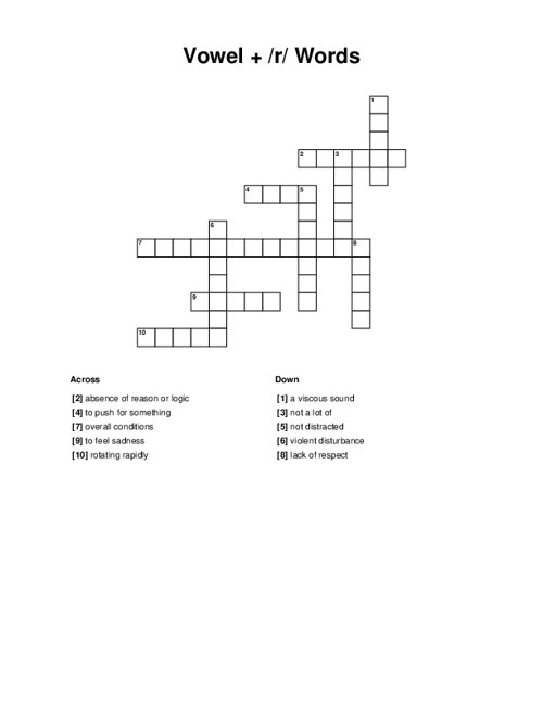 Vowel + /r/ Words Crossword Puzzle