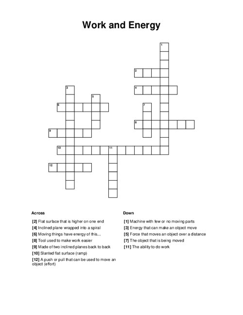 Work and Energy Crossword Puzzle