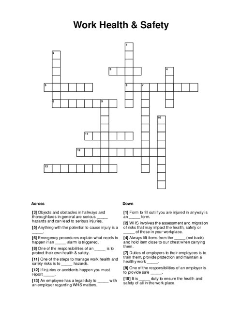 Work Health & Safety Crossword Puzzle